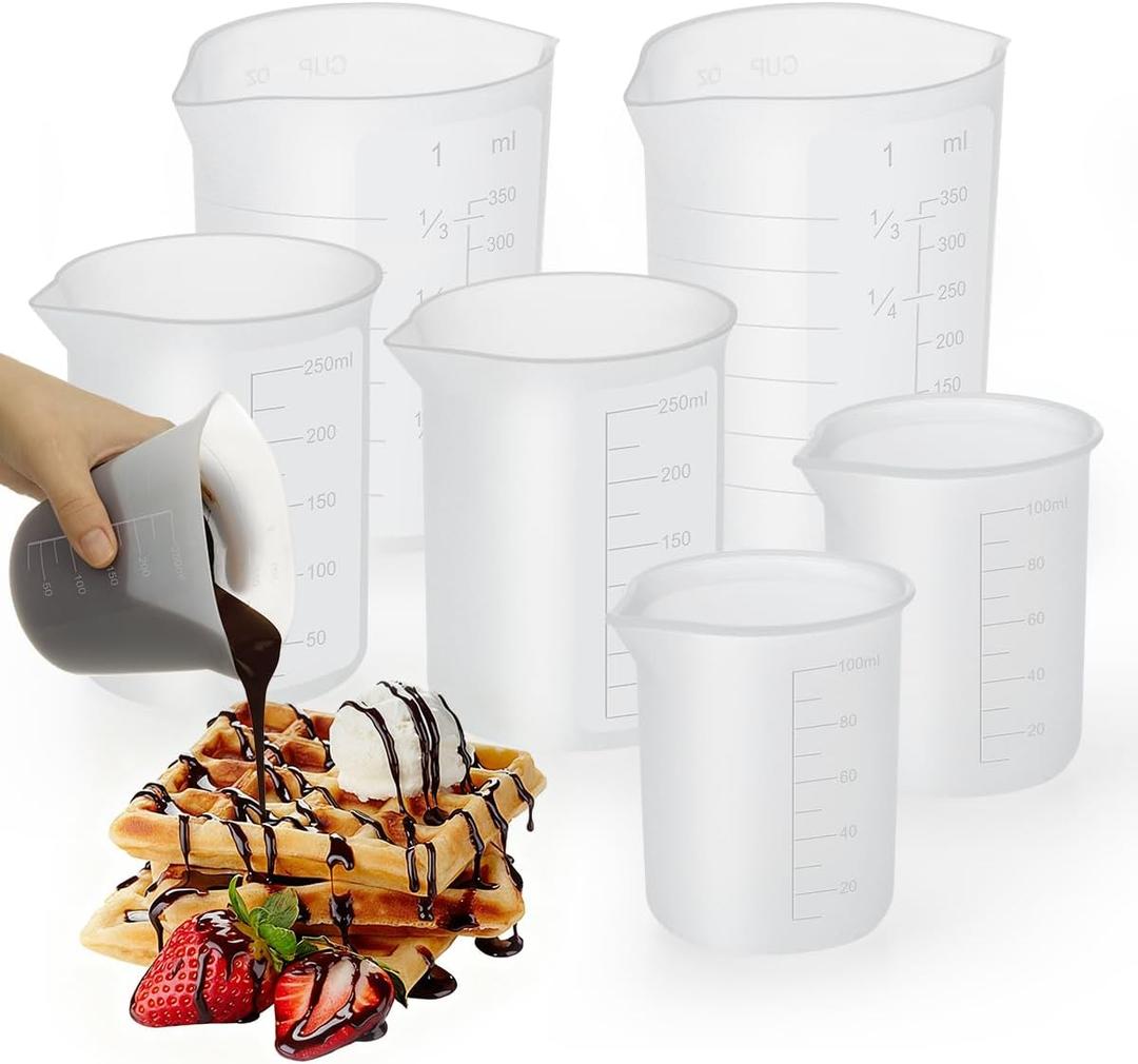 Aieve 6 Pcs Silicone Chocolate Melting Cups,Reusable Measuring Cups with Scale & Pour Spout, Capacity 100ml/250ml/350ml for Strawberries Treats,DIY Chocolate Mold & Baking Supplies,Mothers Day Gift