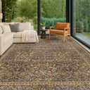 Vintage Floral Living Room Rug 8x10, Gold Brown Washable Area Rugs for Bedroom, Dining Room Under Kitchen Table, Oriental Low Pile Non-Slip Large Indoor Carpet with Taupe Yellow Earthy Tones