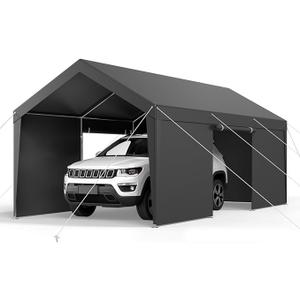 VEVOR Upgraded 10x20 FT Heavy Duty Carport Canopy with Roll-up Windows, All-Season Portable Garage with Removable Sidewalls & Doors, 12 Stakes & 12 Ropes, Car Tent for Car, Truck, Boat, Equipment