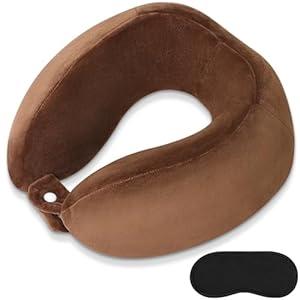 Travel Neck Pillow for Sleeping Soft Memory Foam Pillows Lightweight Breathable Airplane Pillow Support Head and Chin Perfect for Camping Train Car Office Rest Brown