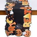 Embroidered Halloween Table Runner Skeleton Spooky Black Cat 72 Inches Long Ghost Skull Cutout Spider Web Pumpkin Coffee Dining Table Runner for Party