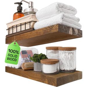 BAOBAB WORKSHOP Wood Floating Shelves for Wall - Wooden Shelf 16 Inch - Rustic Bathroom Shelves for Room Wall for Kitchen Bedroom Living Room Farmhouse - Walnut Floating Shelf - 16 x 6.7Inch, Set of 2 BAOBAB WORKSHOP Wood Floating Shelves for Wall - Wooden Shelf 16 Inch - Rustic Bathroom Shelves for Room Wall for Kitchen Bedroom Living Room Farmhouse - Walnut Floating Shelf - 16 x 6.7Inch, Set of 2