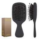 Mini Boar Bristles Hair Bursh, Travel Size Hair Brush for Women Men Kids, Protable Small Hair Brush for Pockets Purses, Mini Detangler Brush for Smooth Add Shine(Black)