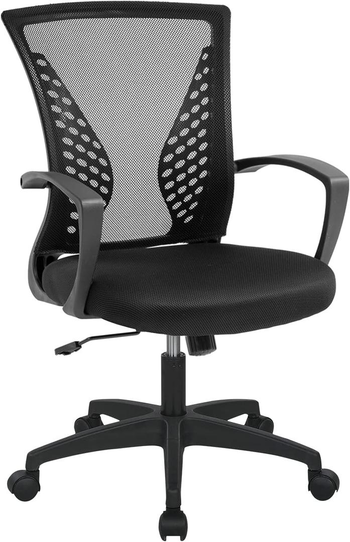 Office Computer Mesh Chair Ergonomic Mid Back Swivel Rolling Desk Chair with Armrest Height Adjustable Lumbar Support x ,Black
