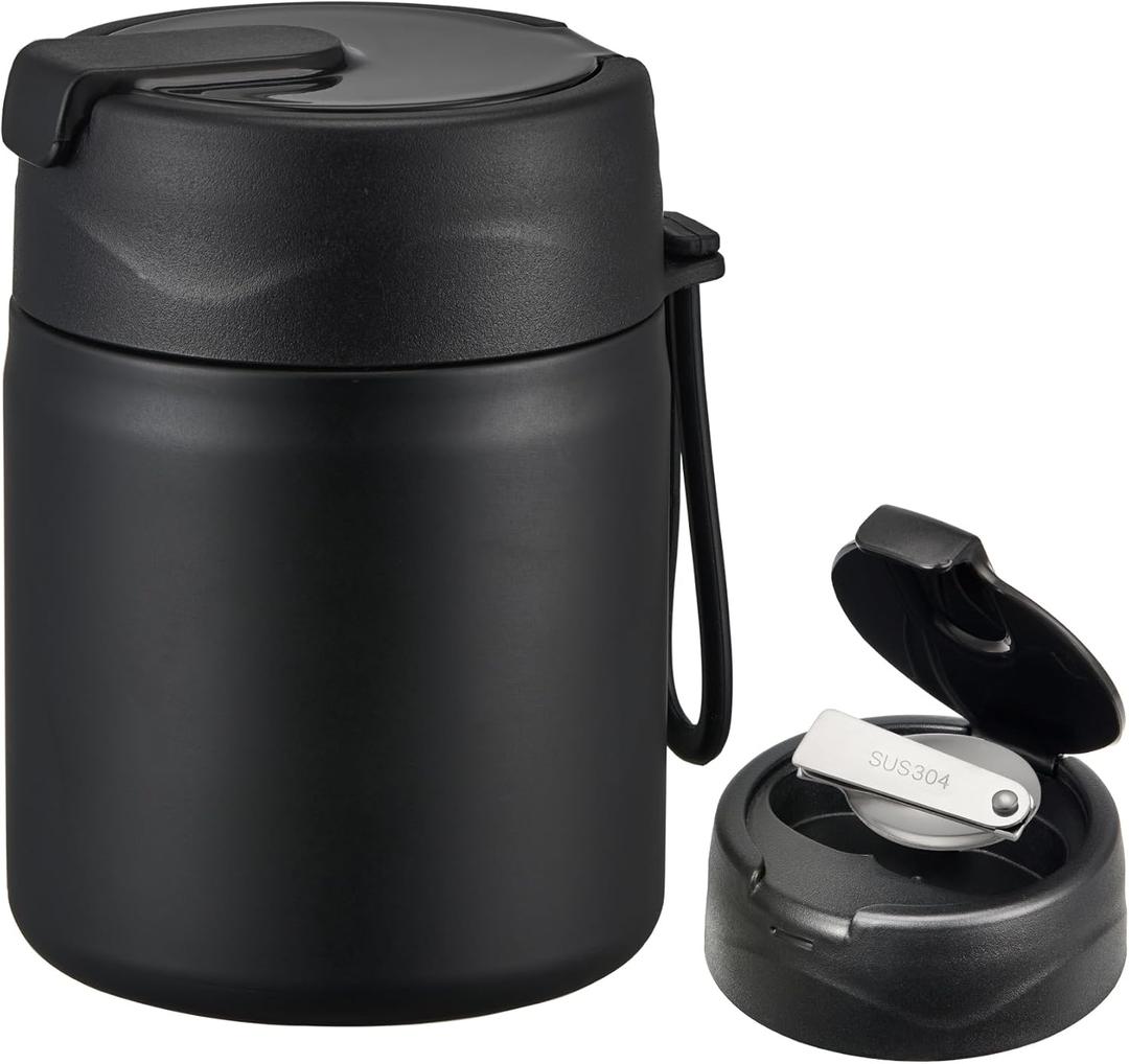 17oz Soup Thermo for Hot Food Kids,Insulated Food Jar with Spoon,Thermo Hot Food Lunch Container,Wide Mouth Leakproof Lunch Box for School-Black