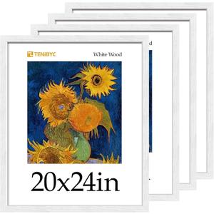 20x24 Picture Frame, White Wood, 4 Pack, Wall Mounting Display