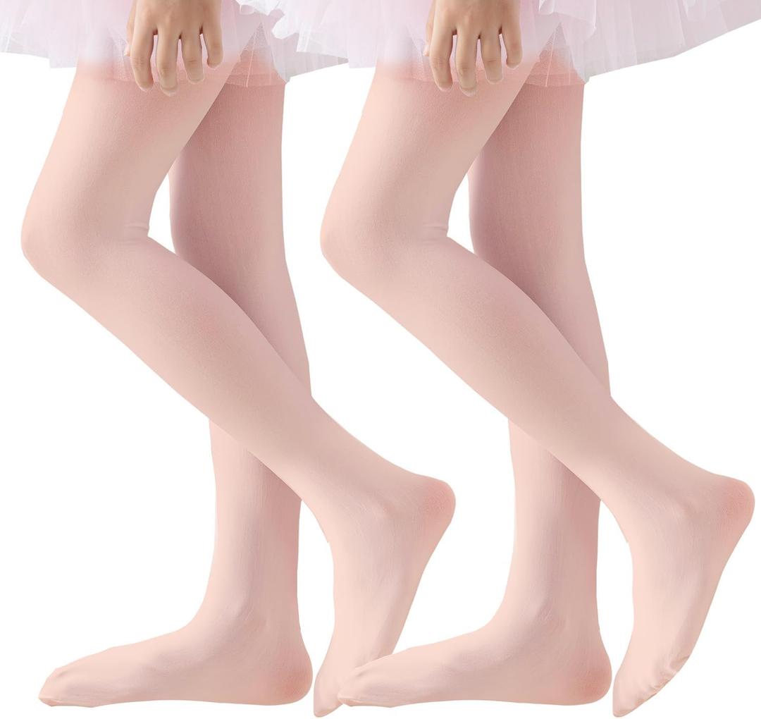 EPEIUS Ballet Tights for Girls 90D Footed Dance Tights Toddler Ultra Soft School Stockings Kids Leggings 3T-14 Years Old (Ballet Pink,2 Pack)