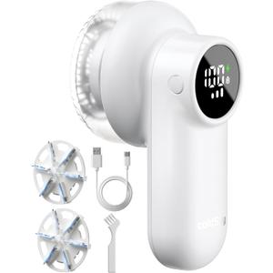 coldSky Rechargeable Fabric Shaver, Lint Shaver with Digital Display, Sweater Shaver with 6-Leaf Blades and Safety Lock, 3-Speeds Defuzzer Remove Fuzz, Pills from Clothes, Furniture, Sofa, White