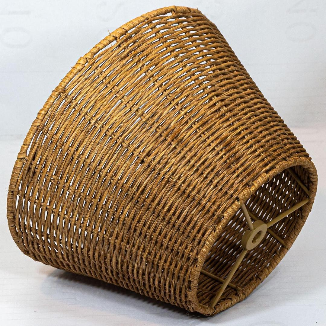 Handmade Rattan Lamp Shade Replacement Traditional Shades for Bedside/Small Table/Floor Lamps, Natural Bohemia Style, Wooden Wicker Lampshade,5.9"Top9.8" Bottom 6.2" Height, Spider