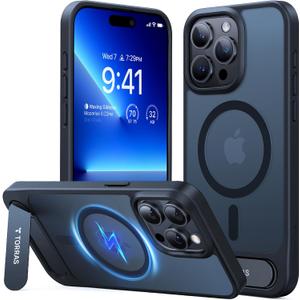 TORRAS for iPhone 15 Pro Max Case Translucent Black | Strong Magnetic & Seamless Stand, Fit for MagSafe, Military-Grade Drop Protection, Sturdy Adjustable Built-in Kickstand, Slim Matte Finish