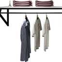 Modern Simple Men's and Women's Clothing Store Heavy Duty Metal Display Stand,Wall-Mounted Garment Rack with Wood,Clothes Rail,Bathroom Hanging Towel Rack (Black Square Tube, B-59" L)