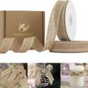 HUIHUANG Natural Burlap Ribbon 1 inch x 20 Yards Jute Burlap Fabric Ribbon for Gift Wrapping Thin Burlap Ribbons for Crafts Wreaths Bows Rustic Home Fall Christmas Decoration Wedding Decor (No Wire)