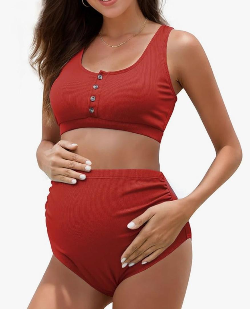 High Waist Maternity Swimsuit Two Piece Pregnancy Swimwear Bikini Bathing Suits for Women Maternity Swimsuits 2XL