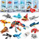 24 Packs Valentines Day Gifts for Kids with Sea Animal Building Blocks, Valentines Day Cards for Kids School Exchange, Bulk Valentines Toys for Boy Girls Classroom