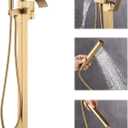 Waterfall Freestanding Bathtub Faucet, Floor Mount Bathroom Tub Filler Shower Faucets with Handheld Sprayer, Brushed Gold