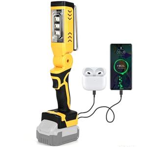 Cordless LED Work Light Compatible with Dewalt 20V Battery, 18W 6500K Flashlight, Adjustable Head, with Low Voltage Protection, USB & Type-C Charging Port, for Camping Emergency (Not Battery)