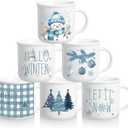 Pickmesh Christmas Coffee Mugs Set of 6-12 Oz Holiday Hot Cocoa Cups, Winter Ceramic Tea Cups for Family Gift, Festive Xmas Drinkware for Hot Chocolate & Coffee Lovers