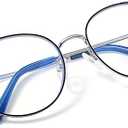 Madison Avenue Retro Round Blue Light Blocking Glasses with Case for Women,Designer Metal Computer Eyeglasses Blue