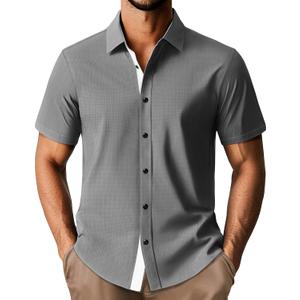 PJ PAUL JONES Men's Short Sleeve Button Down Casual Dress Shirt (Gray, M)
