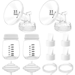 31 Mm Pump Parts Compatible with Spectra S1/S2/9 Plus, Spectra Replacement Pump Parts, Full Set Replace Include 31 Mm Flange, Duckbill Valve, Backflow Protector, Tubing and Bottle