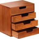 4 Drawer Desktop Storage Organizer in Modern Wood Design (9.8x6.9x 9.8) 4-Drawer Stackable Drawer Unit - Vanity Accessories Organizer (1-Pack)