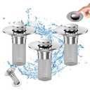 Bathroom Sink Drain Strainer, Pop Up Sink Drain Filter with Removable Stainless Steel Filter Basket Hair Catcher, Bathroom Sink Drain Stopper, for Us Bathroom Sink Stopper Replacement (3pcs)