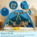 Full Size Bed Tent for Kids, Bed Tent Canopy Dream Playhouse Privacy Space Sleeping Tent with Stars Light & Flags, Toddler Large Floor Play Tent for Boy & Girl, Birthday Children‘s Gift, Blue, 77x55x52"