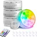 Submersible Pool LED Light, Underwater Light, 16 RGB Color Changing, RF Remote,Magnetic/Suction Cup/Battery, IP68 Waterproof Pool Lights for Pond/Bathtub/Shower/Hot Tub/Spa 4 Packs