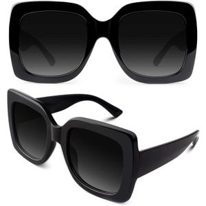 GQUEEN Oversized Square Frame Sunglasses Womens Retro Vintage Trendy Shades,S904 (Retro Black Frame/Grey Lens)