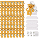 64 Sets Baby Shower Small Bears Bulk 4.72 Inch Tiny Plush Bear Party Favors with Thank You Tags and Mesh Bags for DIY Keychain Birthday Baby Shower Mini Stuffed Animals (Brown)