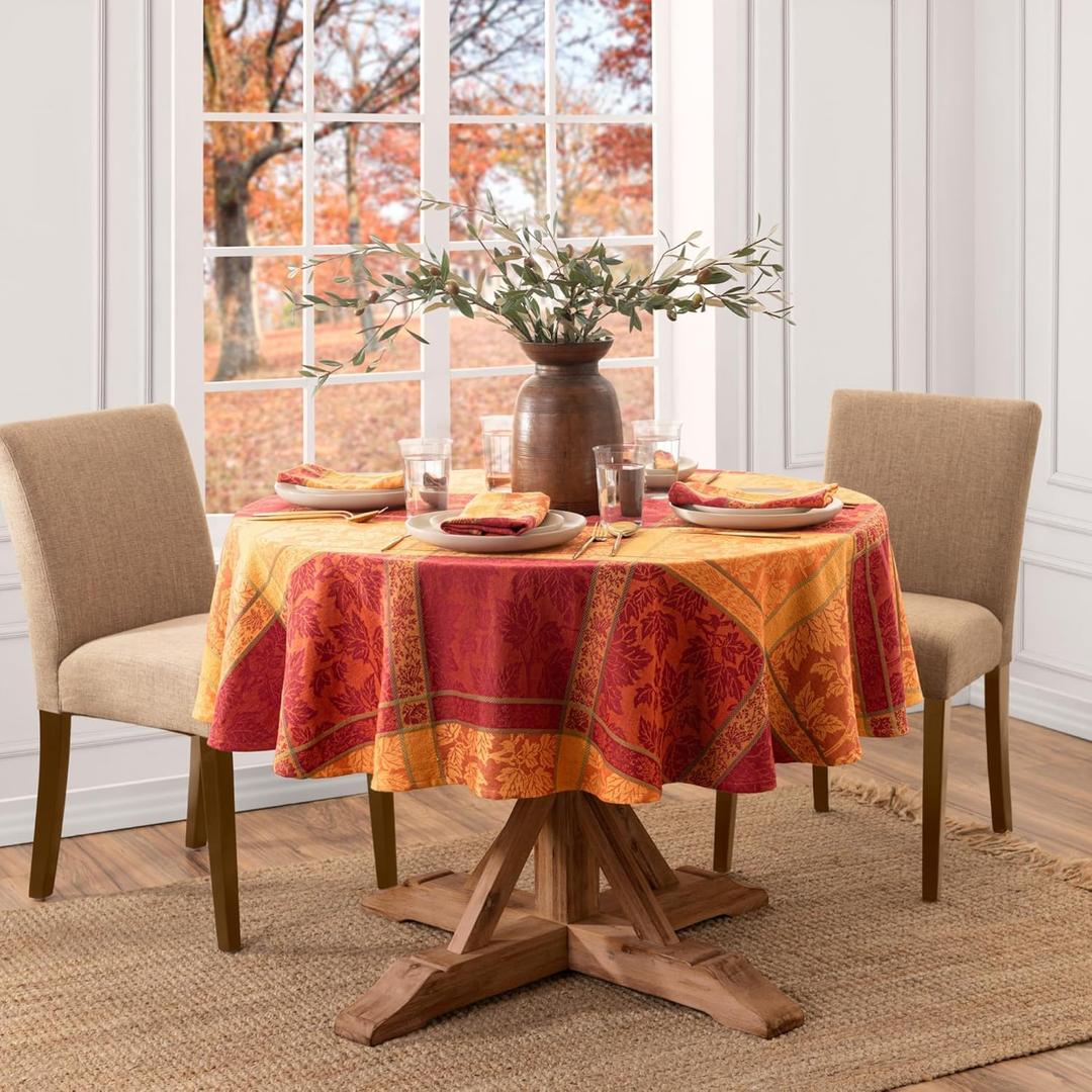 Elrene Home Fashions Maplewood Leaf Jacquard Fall/Harvest/Thanksgiving Cotton Oval Tablecloth, 60"x84"