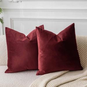 JUSPURBET Couch Pillow Covers Set of 2 Decorative Velvet Throw Pillow Covers Cases for Modern Farmhouse Home Decor Soft Cushion Covers Cases with Hidden Zipper for Sofa Bed,Burgundy,14x14 inch