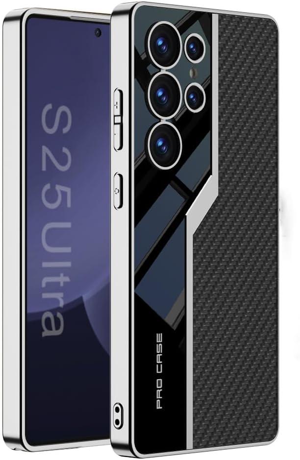 Lunivop for Samsung Galaxy s25 Ultra Case TPU Frame &Back PU Leather Cover Slim Silicone Funda para S 25 Ultra 6.9 '' 5G 2025 Shockproof Best S25Ultra Phone Cases Carbon Fiber