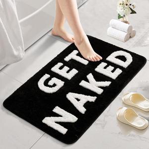 Get Naked Bath Mat Fun Bathroom Rugs Soft Non Slip Cute Bath Rugs Funny Bathroom Decor for Bedroom (Black, 16'' x 24 '')