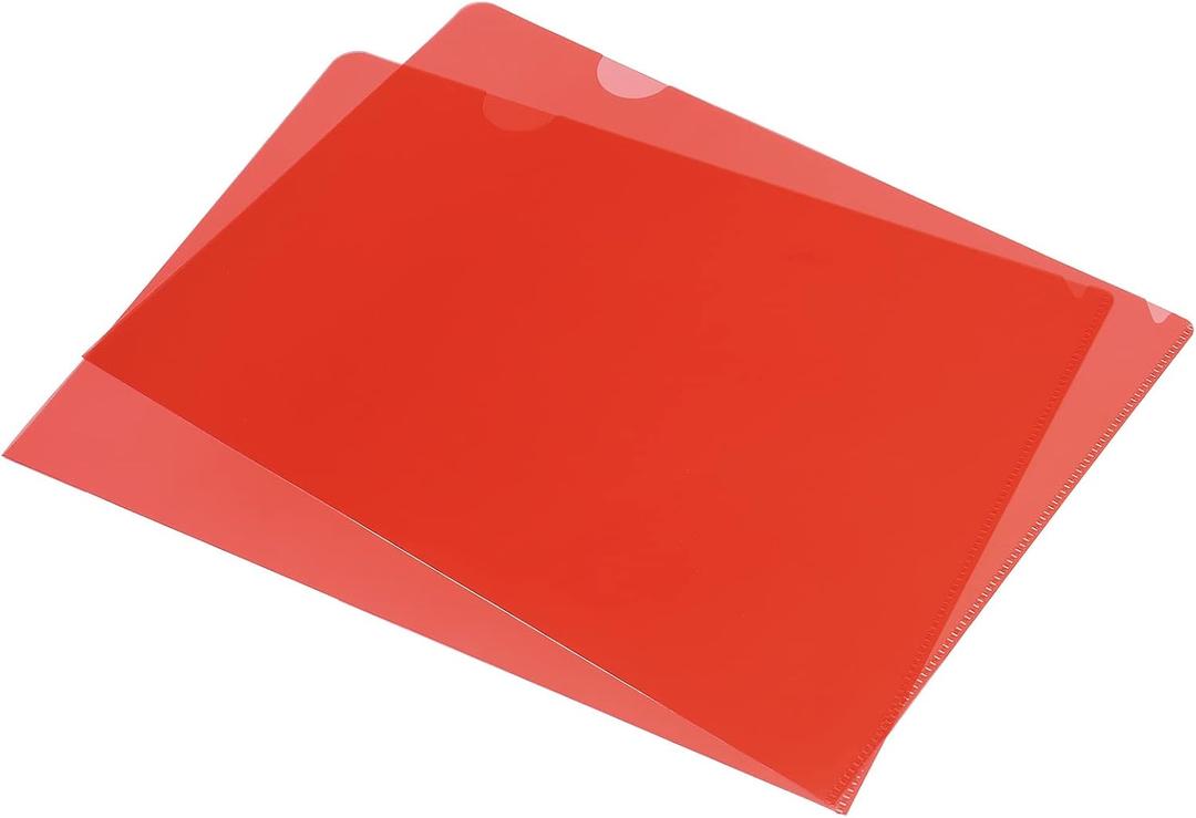 PATIKIL L Type Folders 24 Pack A4 Plastic File Project Pockets Clear Paper Document Jacket Sleeve for Office, Red