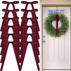 24 Pcs Velvet Bows Christmas Tree Ornaments Vintage Velvet Ribbon Bows for Tree Garland Wreath Indoor Xmas Decorations(9 x 13 Inch, Width of 5/8",Burgundy)