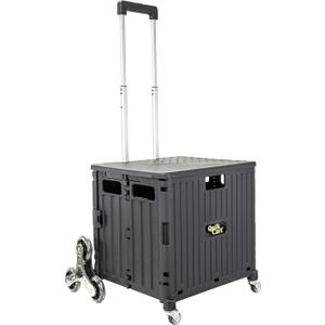 dbest products Quik Cart Stair Climber Wheeled Rolling Crate Teacher Utility with seat Heavy Duty Collapsible Basket with Handle, 18" D x 17" W x 39" H, Black
