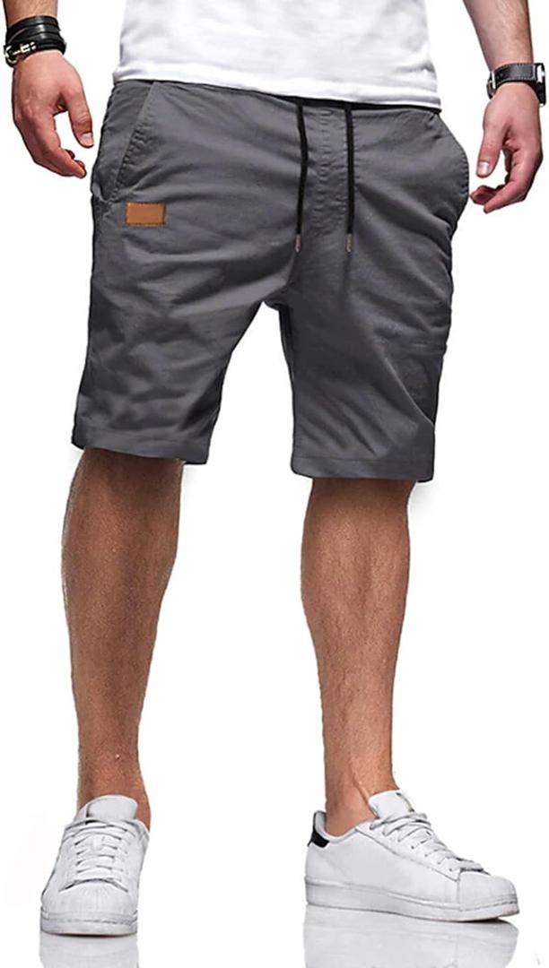 JMIERR Men's Casual Shorts - Cotton Drawstring Summer Beach Stretch Waist Twill Chino Dress Golf Travel Essentials Shorts with Pockets for Men 8 Inch Inseam Cruise Attire, XL, S1 Grey 2