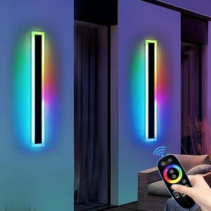 Widened 2 Pack Modern RGB Outdoor Wall Lights, 47.2inch 10 Colors Dimmable LED Wall Mount Sconces, 41W, IP65 Waterproof, Long Linear Garage Lighting Fixtures for Garden, Yard, House