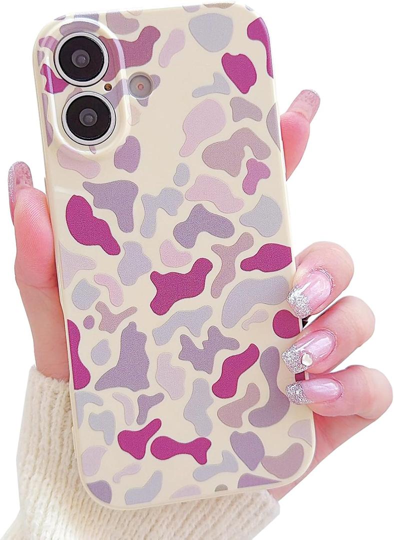 for iPhone 16 Plus CaseCute Aesthetics Leopard Print Camo Pattern for Girls Women Thin and Light Phone Protective Case,Soft TPU Shockproof Anti-Slip,for iPhone 16 Plus-Yellow