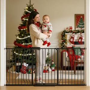 TSAYAWA 62.2"-71.65" Extra Wide Auto Closing Baby Safety Gate for Stairs & Doorways, Pressure Mounted No Drill Pet Gate with Walk-Through Door - Heavy Duty Childproof Gate for Toddlers, Kids, Dogs (Black)