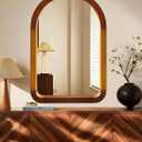 Arched Wood 24 x 36 Inch Bathroom Mirror for Wall with Walnut Frame