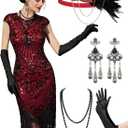 YESSA 1920s Flapper Dresses for Women Great Gatsby Dress Roaring 20s Costumes Sequin Harlem Nights Dress with 20s Accessories (M)