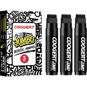 Coogert 3Pcs Black Jumbo Poster Markers, 15MM Thick Permanent Acrylic Graffiti Markers, Wide Tip Paint Marker for Canvas, Posters Board, Fabric, Window, Glass, Wood, Teachers, Banner painting supplies