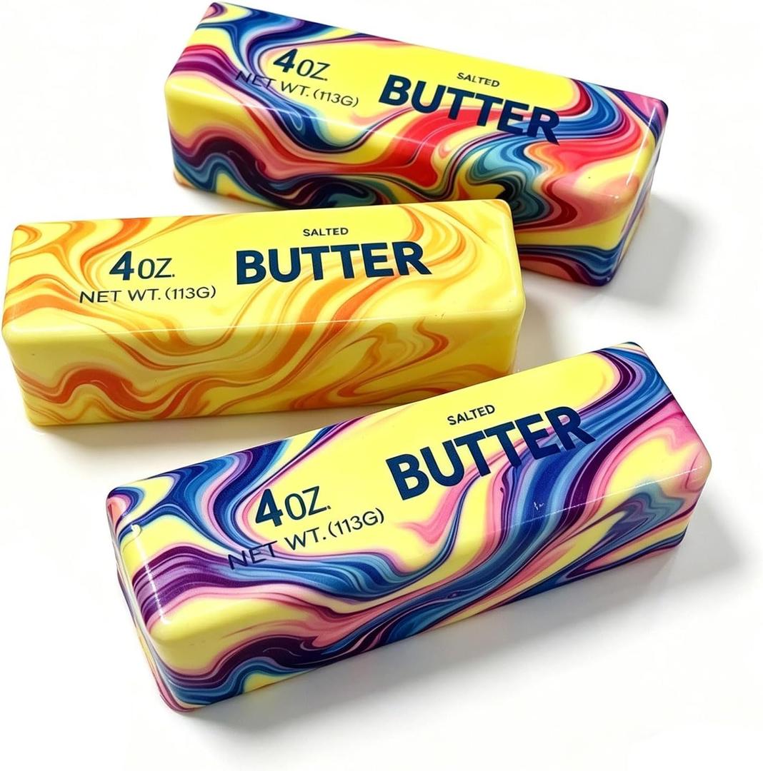 2 x Slow Rebound Cute Butter Squeeze Stress Balls, 2026 New Squeeze Ball Realistic Butter Stick Soft Squeeze Toys, Upgrade Stress Relief Fidget Toys Wet Slow Rebound Stress Relief Toy (3 PCS)