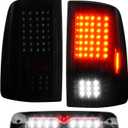 (3 Pack) Black Smoke Lens Taillight Assembly + 3rd Brake Light for 2009-2018 Dodge Ram 1500, 2010-2018 Ram 2500 3500, Only Fit factory Halogen/incandescent and Without Projector Headlights Models