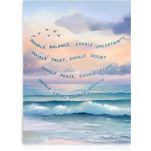 Dazzlewall Mental Health Wall Art Poster, Blue Beach Coastal Calming Poster Positive Inhale Exhale Therapy Office Wall Decor Print, 12x16 in Unframed