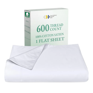 California Design Den King Size Flat Sheet Only - 100% Cotton, 600 Thread Count, Soft and Breathable Top Sheet, Sateen Weave, Premium-Feel Bedding, Featuring Foot Side Indicator - Bright White
