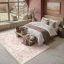 10x12 Neutral Area Rug Pink Vintage Living Room Bedroom Washable Carpet Non-Slip Soft Low Pile Farmhouse Indoor Large Throw Rug for Dining Room Office