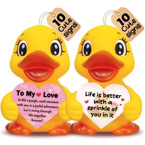 Couples Rubber Duck Gift – 2 Pack Emotional Support Ducks with Love Cards, Romantic Valentine’s Day Gift for Boyfriend Girlfriend Wife Husband,Couple Unique Gifts for Anniversary Engagement（Couple）
